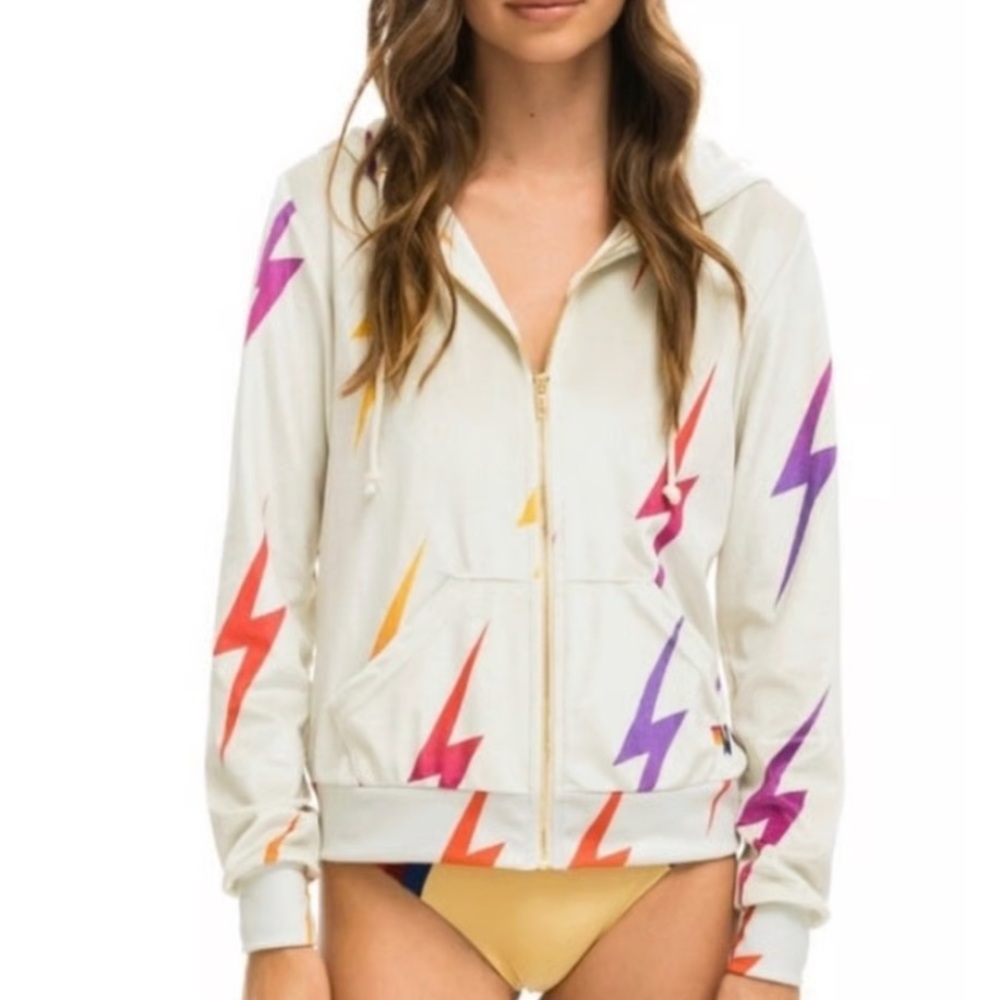Aviator nation velvet lighting blot full zip hoodie, size small